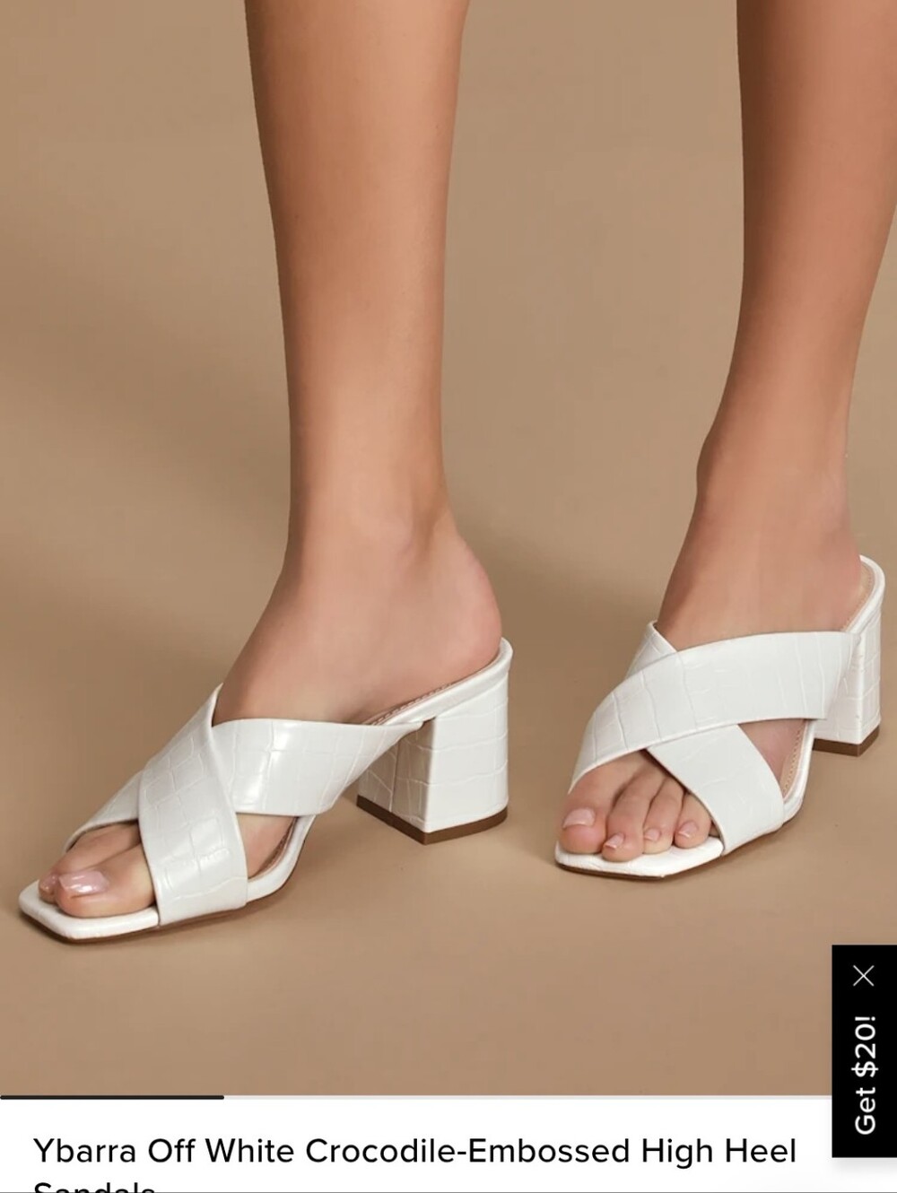 Lulu's Off-White Croc-Embossed Crisscross Block Heel Sandals